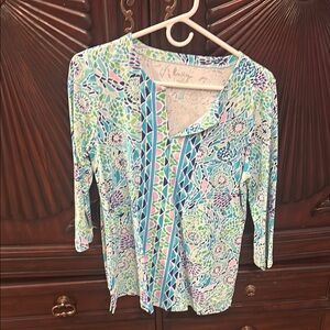 Lilly Pulitzer Karina Tunic 3/4 Sleeve Blue Ibiza